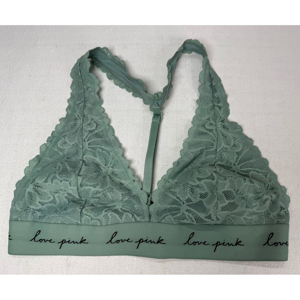 Victoria's Secret PINK Bralette Green Lace Love Pink  Size Medium